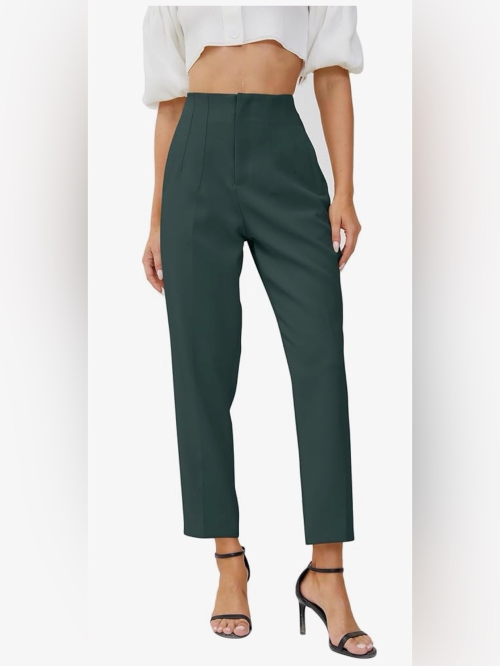 High-Waist Straight Leg Trousers in Dark Green | new